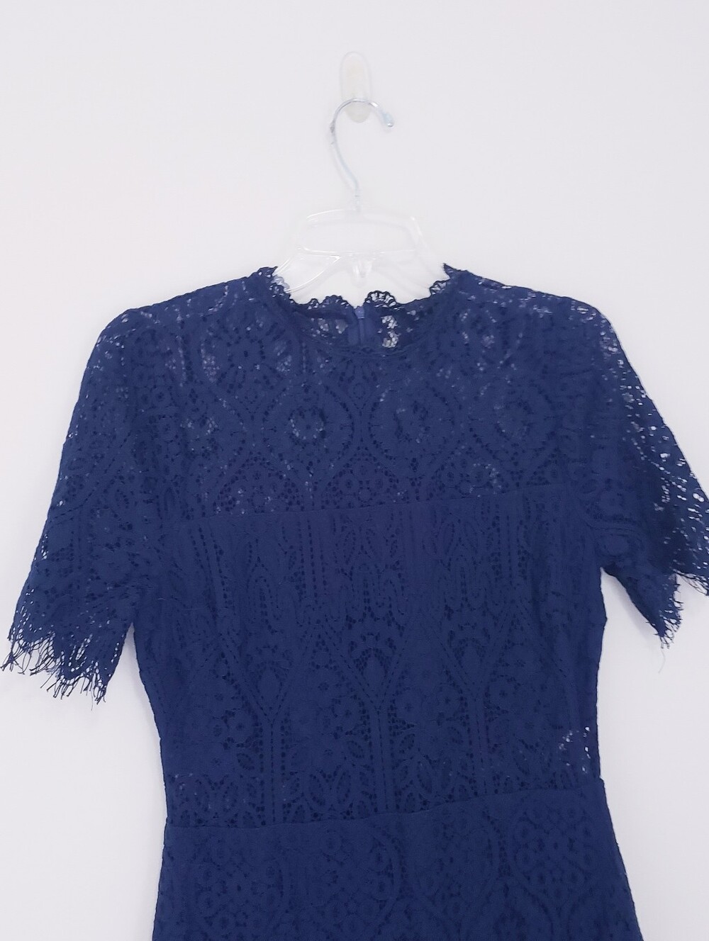 Lulus Remarkable Navy Blue Sheer Lace Short Sleeve Mini Dress Size Large Pencil - Picture 4 of 9
